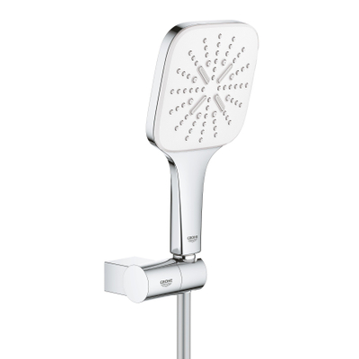 GROHE Rainshower SmartActive 130 Cube Handdoucheset - 3 straalsoorten - vierkant - met houder - verstelbaar - gladde slang - 150cm - chroom/moon white