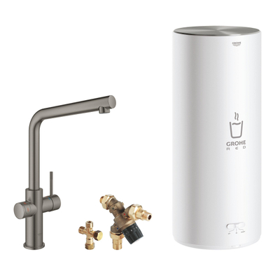 GROHE Red Keukenkraan - hoog - l uitloop - met l size boiler - hard graphite geborsteld