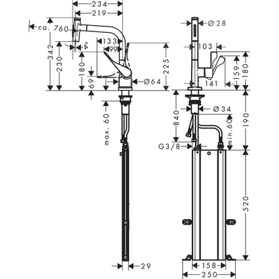 Hansgrohe AXOR Citterio 1-gats keukenkraan m. uittrekbare handdouche m. 110Â°/150Â° draaibare uitloop chroom