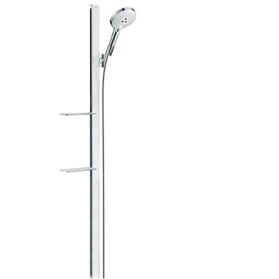 Hansgrohe Raindance Select S Unica`E glijstangset m. Raindance Select S 120 3jet handdouche met zeepschaal 150cm m. Isiflex`B doucheslang 160cm wit/chroom OUTLET