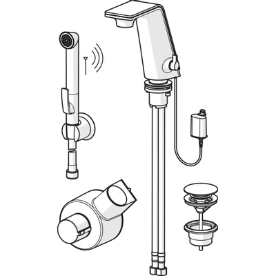 Hansa Alessi Sense elektr. wastafelkraan met batterij met LED verlicht display met handdouche uitloop 11.8cm chroom/wit