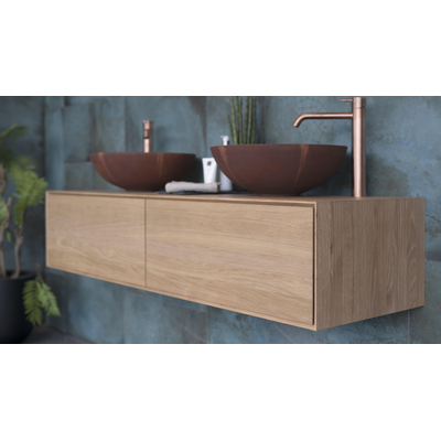 Looox Wood collection Wood wastafelonderbouwkast m. 2 laden 140x30x46cm eiken - old grey - beschadigd - OUTLET UDEN