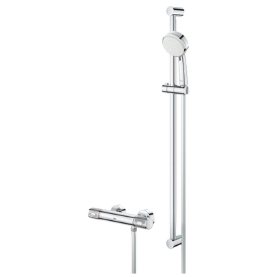 GROHE Grohtherm 1000 thermostatische opbouw douchemengkraan met glijstang en handdouche chroom