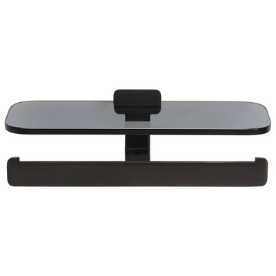 Geesa Shift Toiletrolhouder dubbel Zwart metaal geborsteld met planchet van rookglas