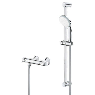 GROHE Precision Flow Glijstangset - 62cm - thermostatische douchekraan - ronde handdouche - 1 straalsoort - gladde slang - chroom