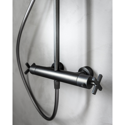 Royal Plaza Rosa showerset met thermostaat kruisgreep black steel SHOWROOMMODEL