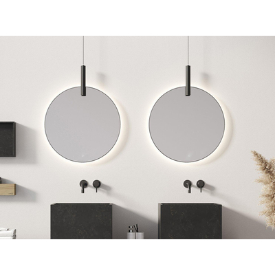 Looox Mirror collection spiegel - rond 60cm - ind.LED verl. sp.verw. m.black