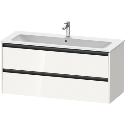 Duravit Ketho 2 wastafelonderbouwkast met 2 laden voor enkele wastafel 121x48x55cm met grepen antraciet hoogglans wit