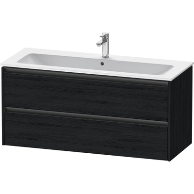 Duravit Ketho 2 wastafelonderbouwkast met 2 laden voor enkele wastafel 121x48x55cm met grepen antraciet eiken zwart mat