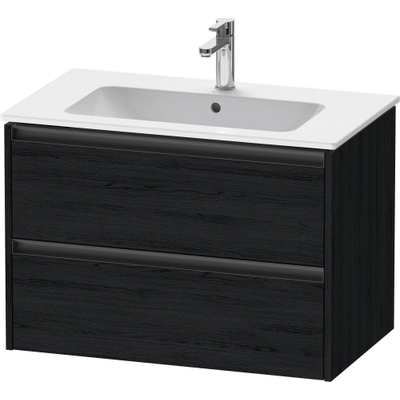 Duravit Ketho 2 wastafelonderbouwkast met 2 laden 81x48x55cm met grepen antraciet eiken zwart mat