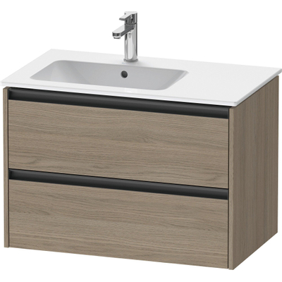 Duravit Ketho 2 wastafelonderbouwkast met 2 laden voor waskom links 81x48x54.9cm met grepen antraciet eiken terra mat