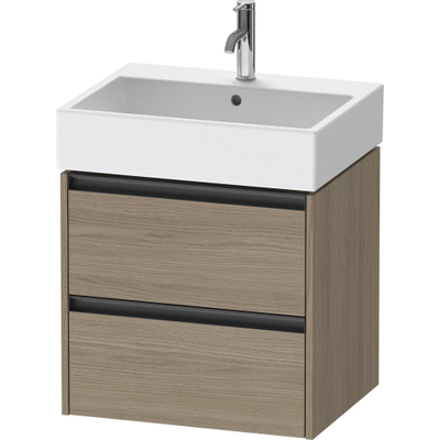 Duravit Ketho 2 wastafelonderbouwkast - 2 laden - 58.4x46x54.9cm - grepen antraciet - eiken terra mat