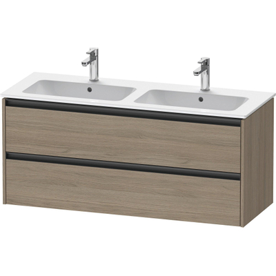 Duravit Ketho 2 wastafelonderbouwkast met 2 laden voor dubbele wastafel 128x48x55cm met grepen antraciet eiken terra mat