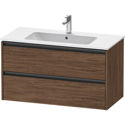 Duravit Ketho 2 wastafelonderbouwkast met 2 laden 101x48x55cm met grepen antraciet donker noten mat