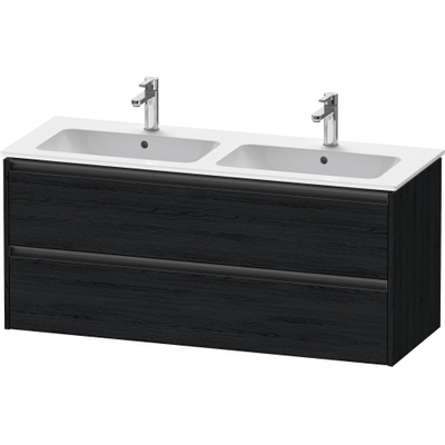 Duravit Ketho 2 wastafelonderbouwkast met 2 laden voor dubbele wastafel 128x48x55cm met grepen antraciet eiken zwart mat