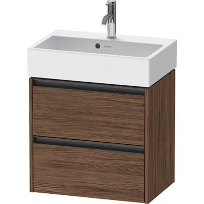 Duravit Ketho 2 Wastafelonderkast - 2 laden - 58.4x39x54.9cm - grepen antraciet - donker noten mat