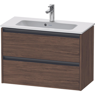 Duravit Ketho 2 wastafelonderbouwkast met 2 laden 81x39x54.9cm met grepen antraciet donker noten mat