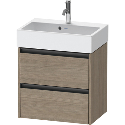 Duravit Ketho 2 Wastafelonderkast - 2 laden - 58.4x39x54.9cm - grepen antraciet - eiken terra mat