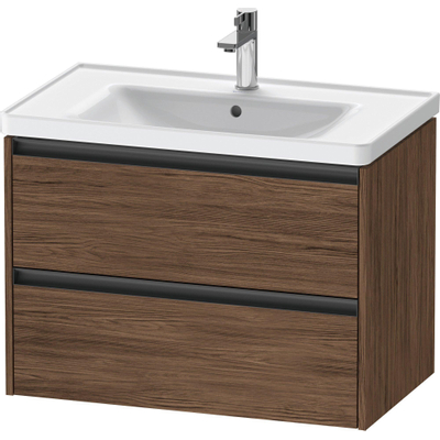 Duravit Ketho 2 wastafelonderbouwkast met 2 laden 78.4x45.5x54.9cm met grepen antraciet donker noten mat