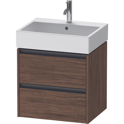 Duravit Ketho 2 wastafelonderbouwkast met 2 laden 58.4x46x54.9cm met grepen antraciet donker noten mat