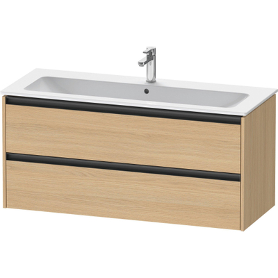 Duravit Ketho 2 wastafelonderbouwkast met 2 laden voor enkele wastafel 121x48x55cm met grepen antraciet natuur eiken mat