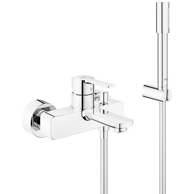 GROHE Lineare New badkraan met omstel en koppelingen met handdouche Sena met wanddouchehouder en doucheslang 150cm chroom