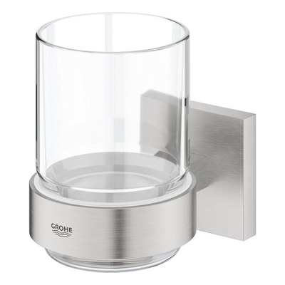 GROHE Start Cube Bekerhouder - 9.5x10.6x7.2cm - met glas - supersteel