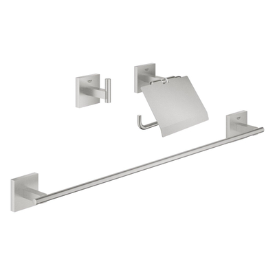 Grohe Start Cube accessoiresset 3-in-1 - closetrolhouder met klep - handdoekhaak - handdoekhouder 60cm - supersteel