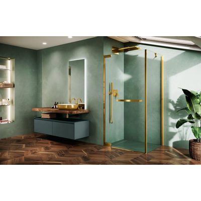 Novellini N180 FG Zijwand i.c.m. zijwand G 88-89,5x200 cm Brushed Red Gold Helder Glas