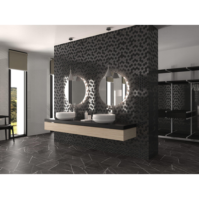 The Mosaic Factory Valencia mozaïektegel - 27.6x32.9cm - wandtegel - Zeshoek/Hexagon - Gerecycled glas Black mat/glans