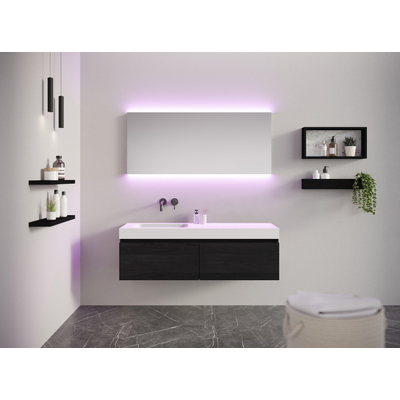 Looox Solid Wastafelonderkast - vlak front - 2 lades - 1 wasbak - afvoer links - 140x45x46 cm - zwart