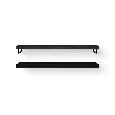 Looox Wood collection Duo wandplanken 160x46cm - 2 stuks - Met handdoekhouders zwart mat - massief eiken Black