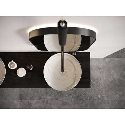 Looox Wood collection Duo wandplanken 200x46cm - 2 stuks - Met handdoekhouders zwart mat - massief eiken Black