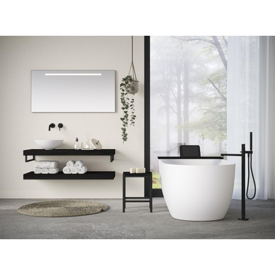 Looox Wood collection Duo wandplanken 100x46cm - 2 stuks - Met handdoekhouders zwart mat - massief eiken Black