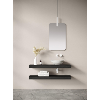 Looox Wood collection Duo wandplanken 120x46cm - 2 stuks - Met handdoekhouders zwart mat - massief eiken Black