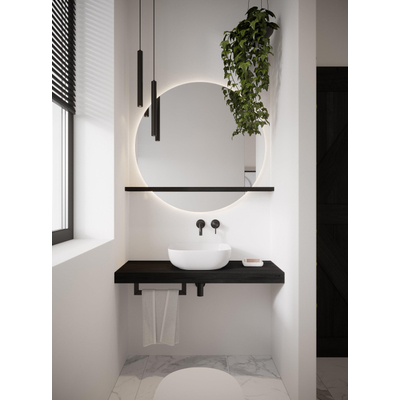 Looox Wood collection Solo wastafelblad - 120x46cm - Met ophanging zwart mat - Massief eiken Black