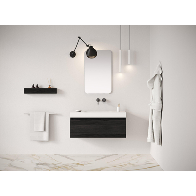 Looox Solid Wastafelonderkast - vlak front - 1 lade - 1 wasbak midden - afvoer midden - 120x45x46 cm - zwart