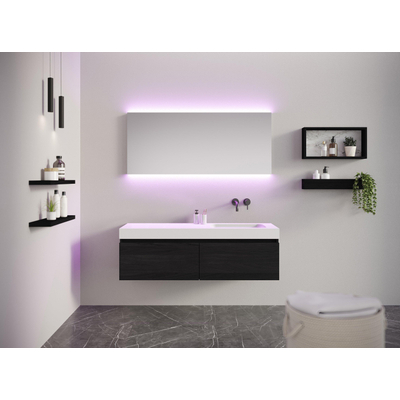 Looox Solid Wastafelonderkast - vlak front - 2 lades - 1 wasbak - afvoer rechts - 140x45x46 cm - zwart