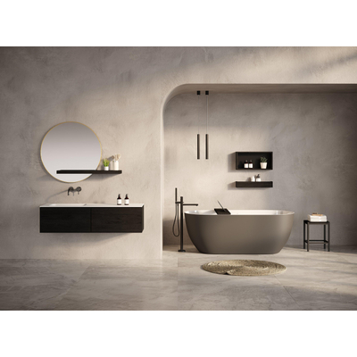 Looox Solid Wastafelonderkast - vlak front - 2 lades - 1 wasbak - afvoer rechts - 140x36.5x46 cm - zwart