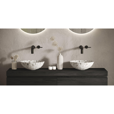 Looox Wooden Wastafelonderkast - vlak front - 2 lades - afvoer links en rechts - 200x45x46 cm - zwart