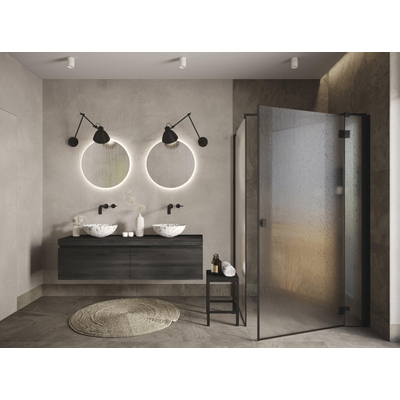 Looox Wooden Wastafelonderkast - vlak front - 1 lade - afvoer links en rechts - 120x45x46 cm - zwart