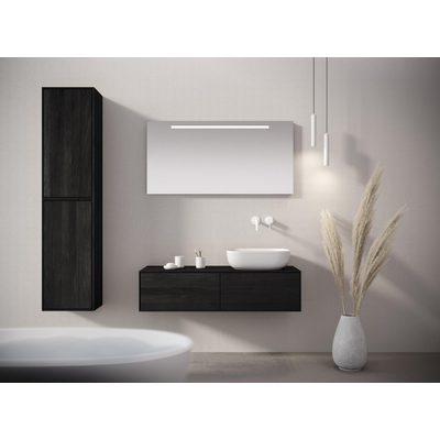 Looox Wooden Wastafelonderkast - vlak front - 1 lade - afvoer links en rechts - 100x30x46 cm - zwart