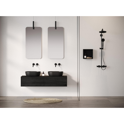 Looox Wooden Wastafelonderkast - vlak front - 2 lades - afvoer links en rechts - 160x30x46 cm - zwart