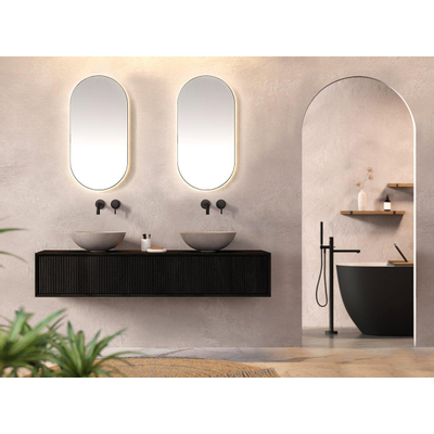 Looox Wooden Wastafelonderkast - ribbelfront verticaal - 2 lades - afvoer links en rechts - 120x30x46 cm - zwart