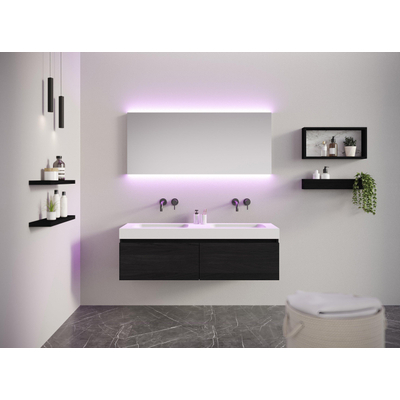 Looox Solid Wastafelonderkast - vlak front - 2 lades - 2 wasbakken - afvoer links en rechts - 140x45x46 cm - zwart