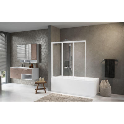 Novellini Aurora badklapwand 3 delig 138x138cm wit profiel en helder glas