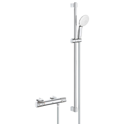 GROHE Grohtherm 1000 Performance Doucheset - thermostatische douchekraan - met rozetten - met glijstangset - 90cm - ronde handdouche - 2 straalsoorten - gladde doucheslang - chroom