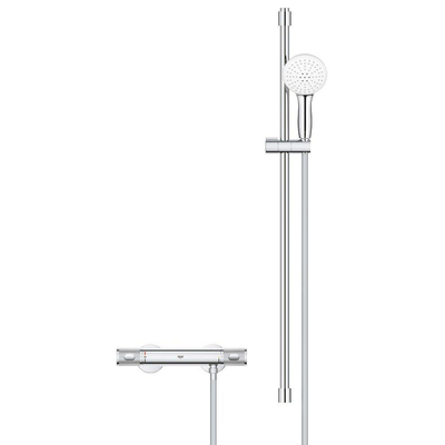 GROHE Grohtherm 1000 Performance Doucheset - thermostatische douchekraan - met rozetten - met glijstangset - 90cm - ronde handdouche - 2 straalsoorten - gladde doucheslang - chroom