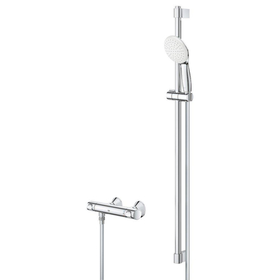 GROHE Grohtherm 500 Doucheset - thermostatische douchekraan - met glijstangset - 90cm - ronde handdouche - 3 straalsoorten - gladde doucheslang - chroom