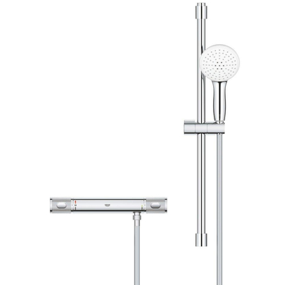 GROHE Grohtherm 1000 Performance Doucheset - thermostatische douchekraan - met tempesta glijstangset - ronde handdouche - 2 straalsoorten - gladde doucheslang - chroom
